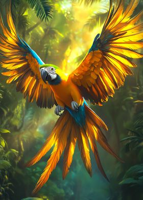 Tropical Majestic Macaw in Rainforest