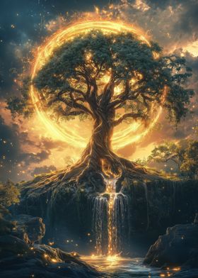 Mystical Tree with Golden Aura