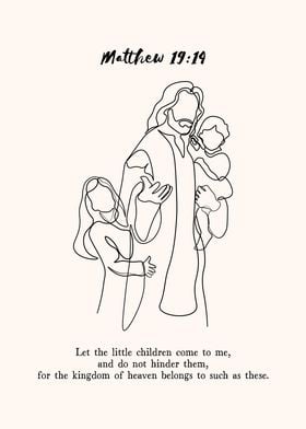 Jesus with Children Line Art