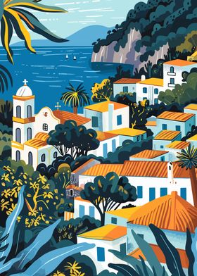 Mediterranean Village Illustration Capri Italy