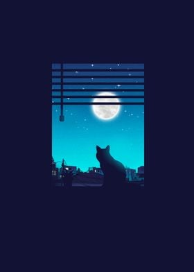 Cat Watching the Moon