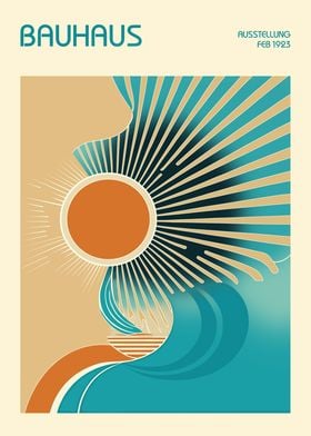 Tropical Beach Mid Century Print Bauhaus Poster