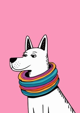 Dog with Rainbow Collar