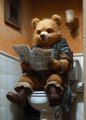 Bear Reading on Toilet