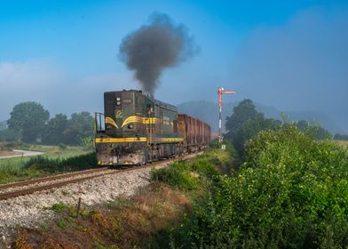 Freight Train in Rural Landscape