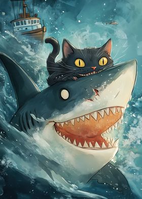 Cat Riding Shark