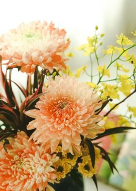 Peach and Yellow Flower Bouquet