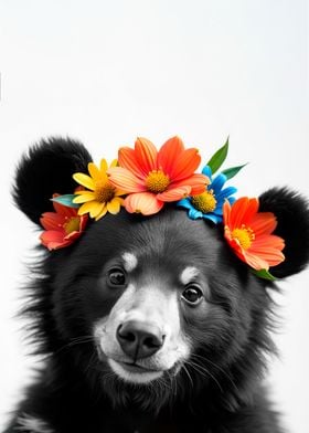 Black Bear with Flower Crown