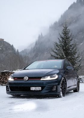 VW Golf GTI in Snowy Mountains