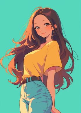 Anime Girl in Yellow T-shirt