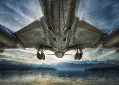 Airplane Landing Over Water