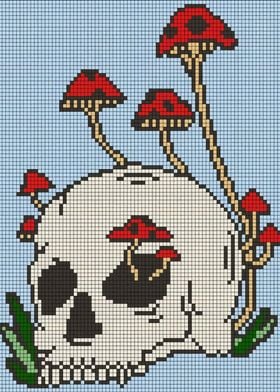 Skull and Mushrooms Pixel Art