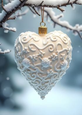 White Heart Christmas Ornament 