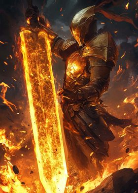 Fiery Knight with Flaming Sword