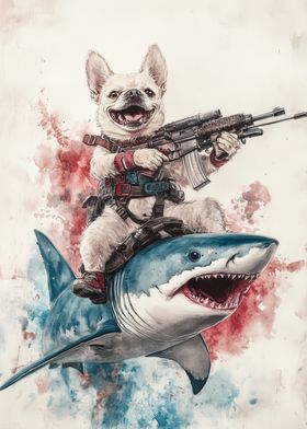 Chihuahua Dog Riding Shark