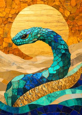 Mosaic Sapphire Snake Desert Aura Art