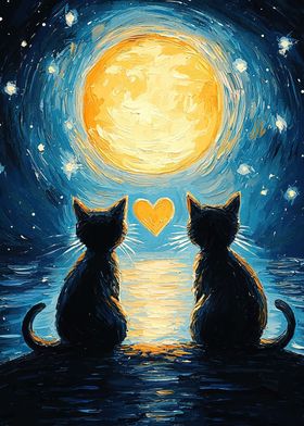 Cats Under the Moon