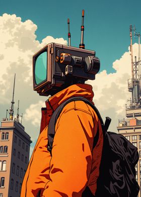 TV Head in Cityscape