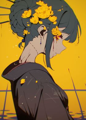 Anime Girl with Flowers