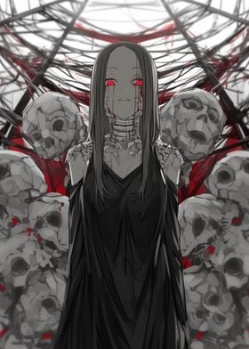 Dark Anime Girl with Skulls