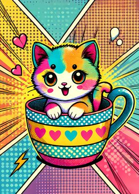 Cute Cat in a teacup Pop art