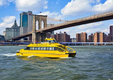 New York Water Taxi Under Brooklyn Bridge