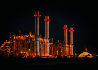 Industrial Power Plant at Night