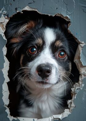 Dog Peeking Through Hole