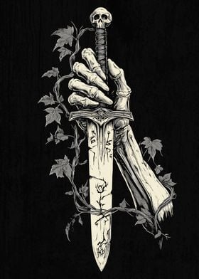 Gothic Skeleton Hand Holding Dagger