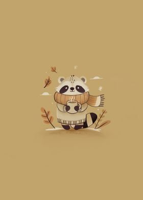 Cute Raccoon with Hot Drink