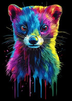 Rainbow Pop Art Ferret Portrait