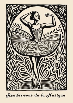 Ballet Dancer in Floral Frame