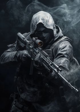 Military Sniper in Smoke