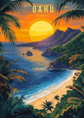 Oahu Hawaii Travel Poster