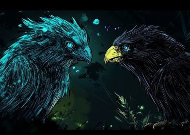 Two Birds Facing Off