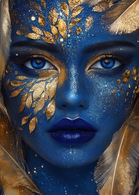 Blue and Gold Face Art