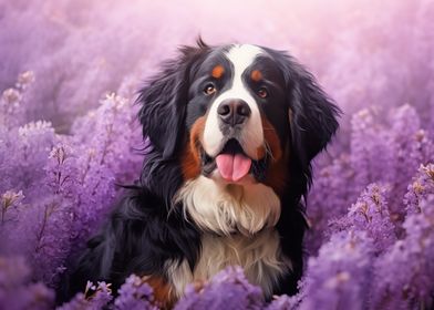 Bernese Mountain Dog in Flowers