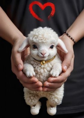 Adorable Baby Lamb with Heart