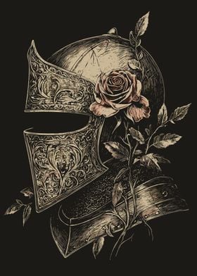 Medievalcore Knight's Helmet with Rose