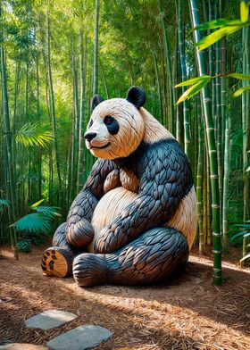 Panda Sculpture in Bamboo Forest