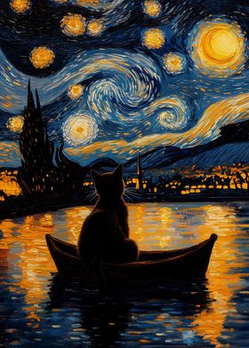 Cat in Starry Night