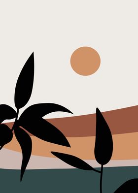 Abstract Sunset with Plants