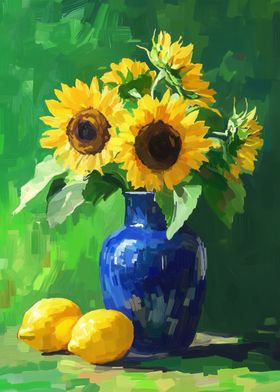 Sunflowers in Blue Vase