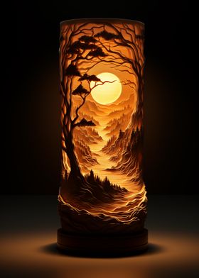 World In Woodcut Lamp