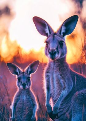 Kangaroo Family Sunset