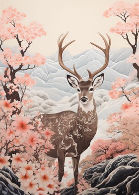 Deer in Cherry Blossom Forest