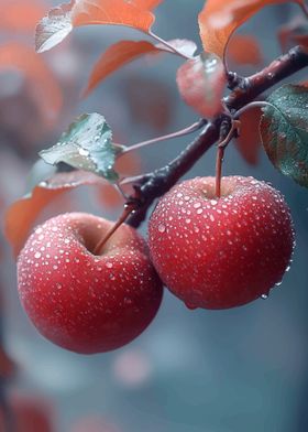 Red Apples with Dew Drops