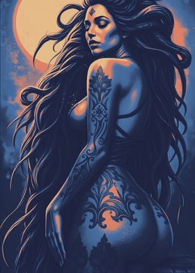 Tattoed Woman with Moon