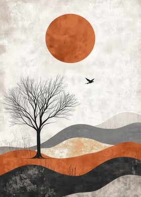 Minimalist Landscape with Bird