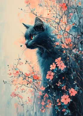 Black Cat in Blossoms